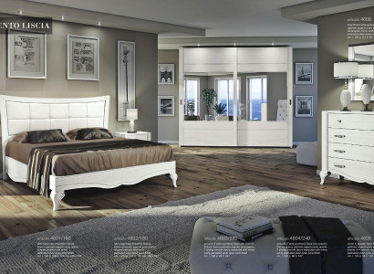 Schlafzimmer Bett Nachttisch Kleiderschrank Kommode Spiegel Weiß Luxus Set 6tlg